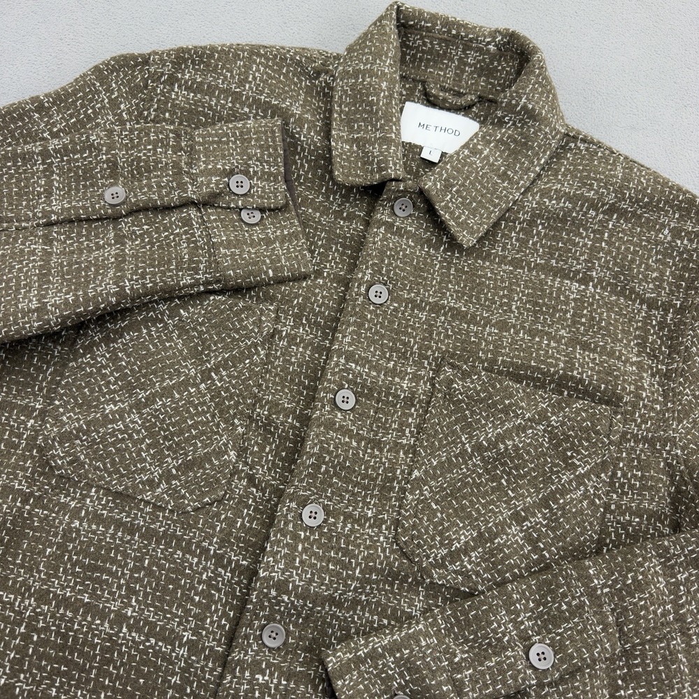 Method Denver Overshirt Mens L Mocha Brown Green 2 Pocket Shacket Textured Plaid